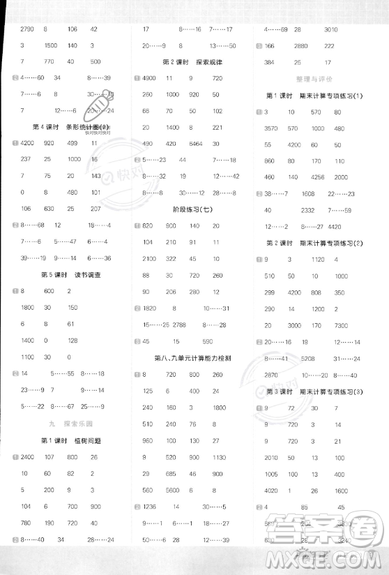 江西教育出版社2023年秋陽光同學(xué)計算小達(dá)人四年級數(shù)學(xué)上冊冀教版答案