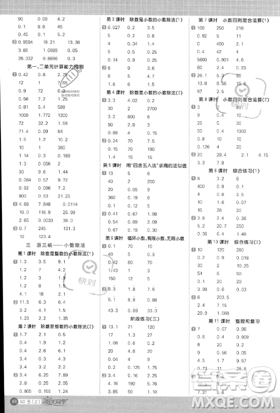 江西教育出版社2023年秋陽光同學(xué)計算小達人五年級數(shù)學(xué)上冊青島版答案