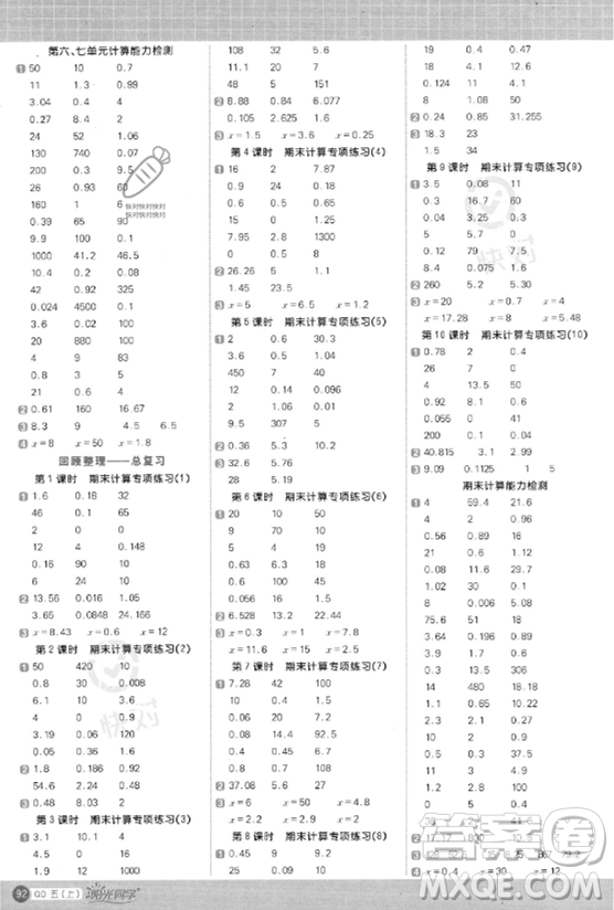 江西教育出版社2023年秋陽光同學(xué)計算小達人五年級數(shù)學(xué)上冊青島版答案
