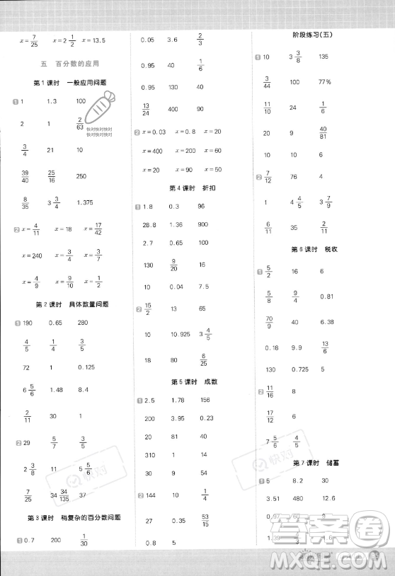 江西教育出版社2023年秋陽光同學計算小達人六年級數(shù)學上冊冀教版答案