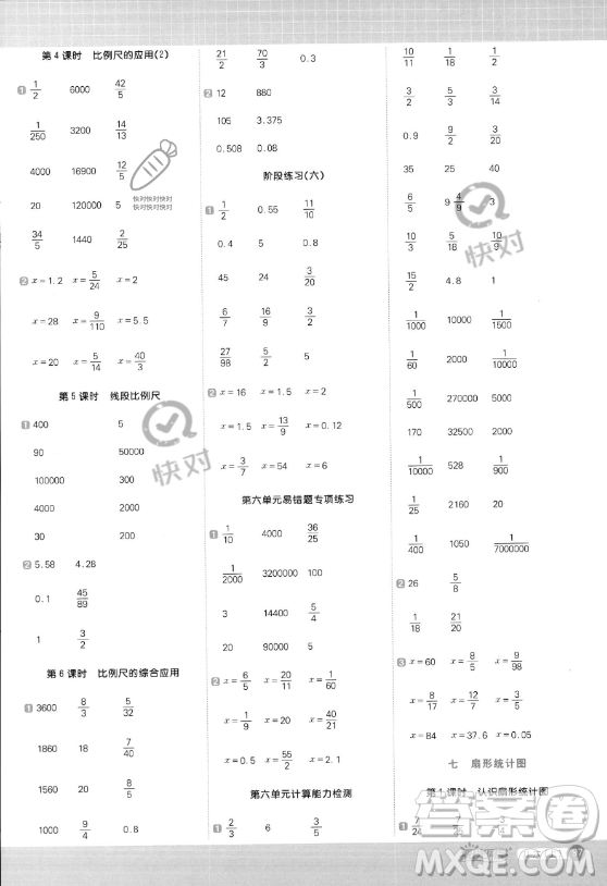 江西教育出版社2023年秋陽光同學計算小達人六年級數(shù)學上冊冀教版答案