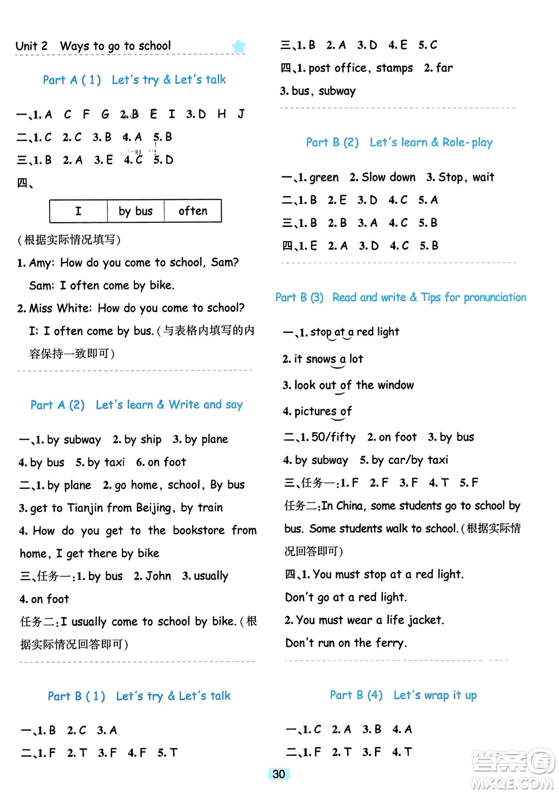 浙江教育出版社2023年秋精準(zhǔn)學(xué)與練六年級(jí)英語上冊(cè)人教版答案