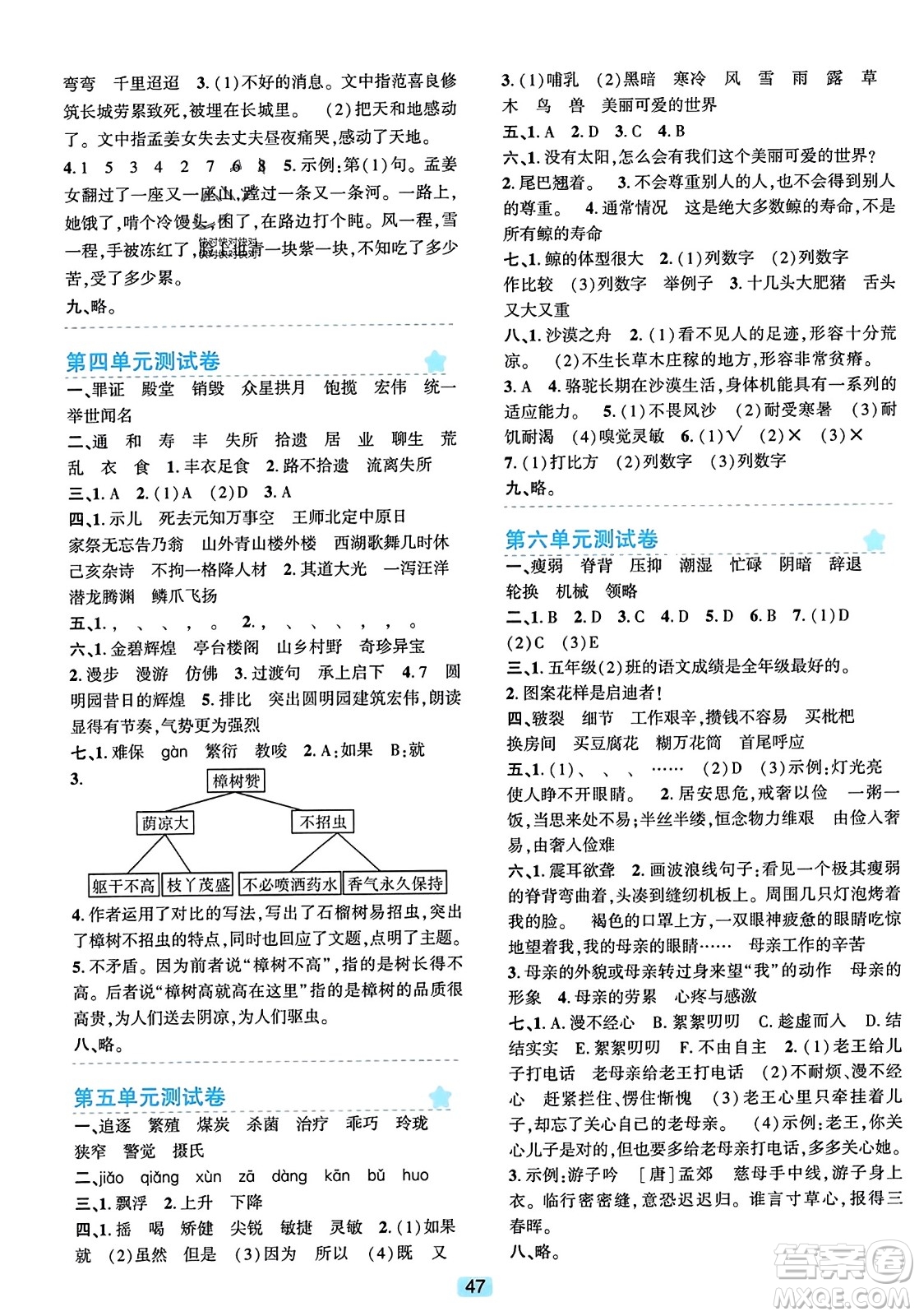 浙江教育出版社2023年秋精準(zhǔn)學(xué)與練五年級(jí)語(yǔ)文上冊(cè)通用版答案