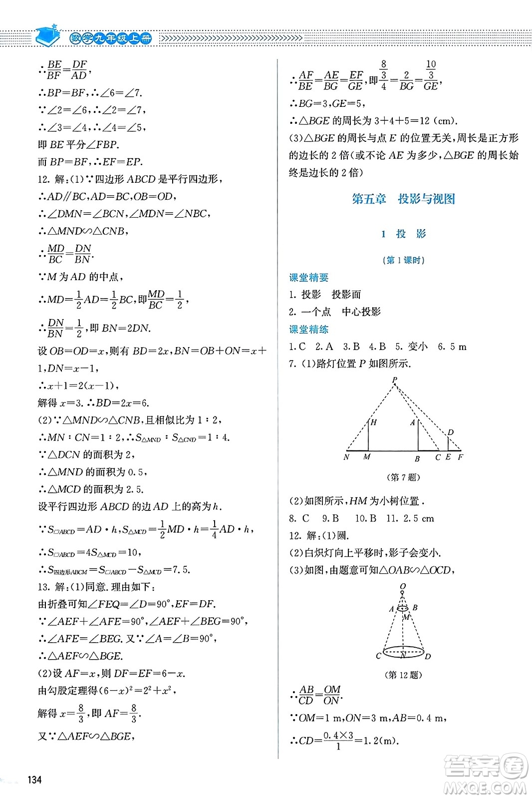 北京師范大學出版社2023年秋課堂精練九年級數(shù)學上冊北師大版答案