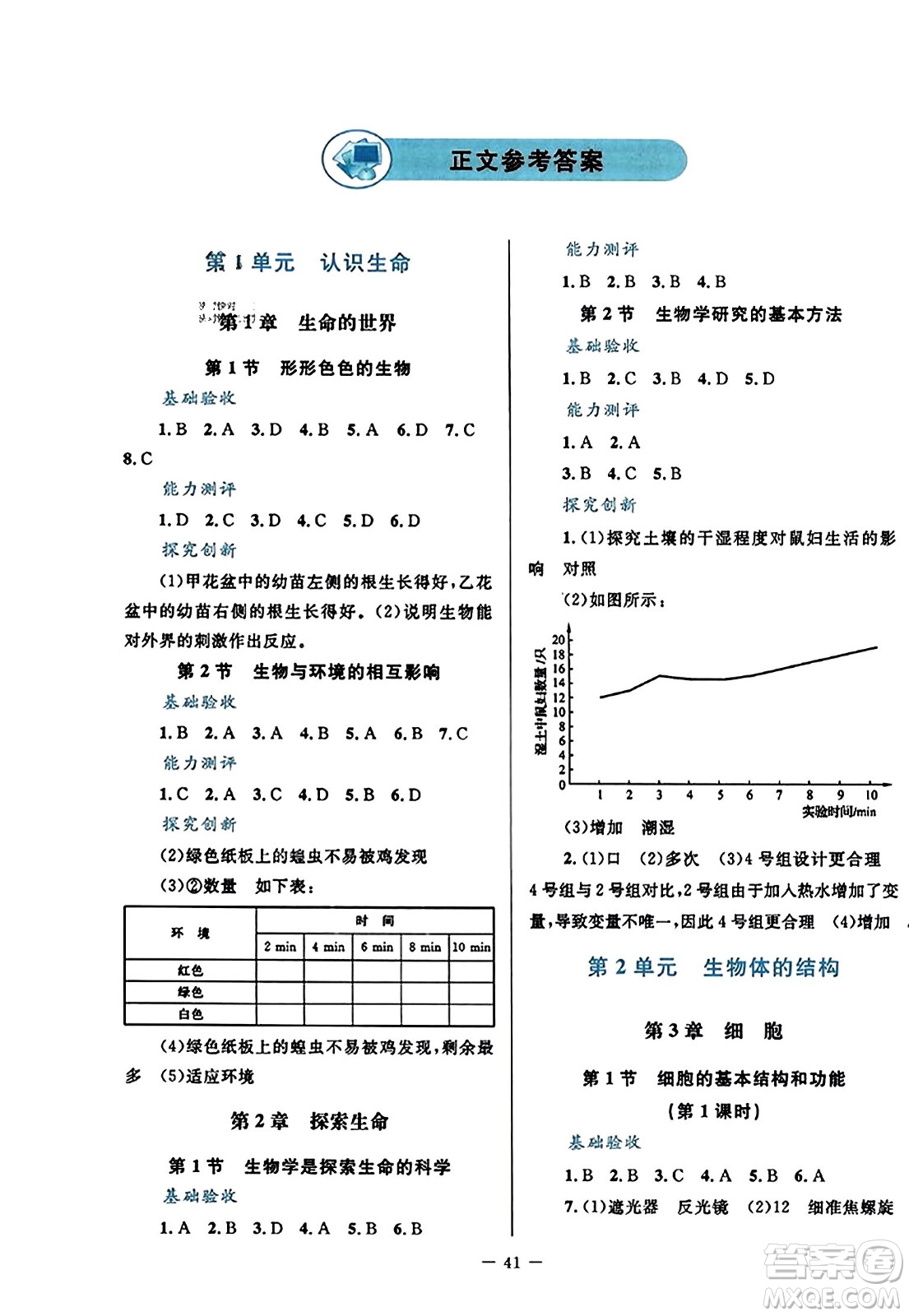 北京師范大學(xué)出版社2023年秋課堂精練七年級(jí)生物上冊(cè)北師大版答案