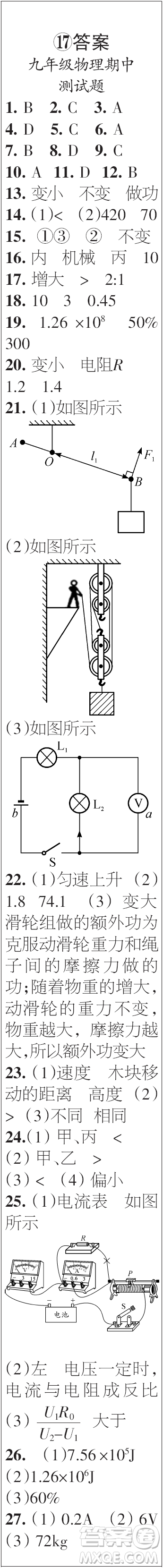 時代學(xué)習(xí)報(bào)初中版2023年秋九年級物理上冊17-20期參考答案