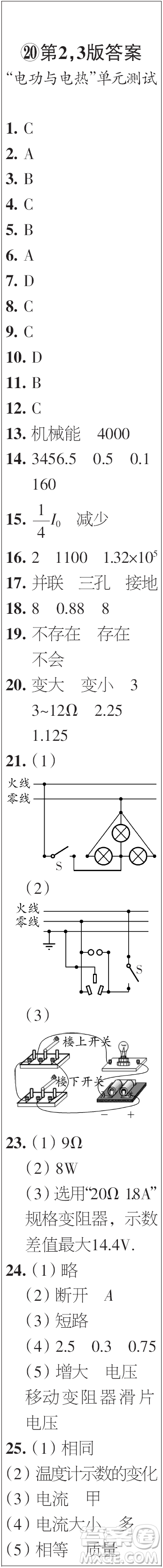 時代學(xué)習(xí)報(bào)初中版2023年秋九年級物理上冊17-20期參考答案