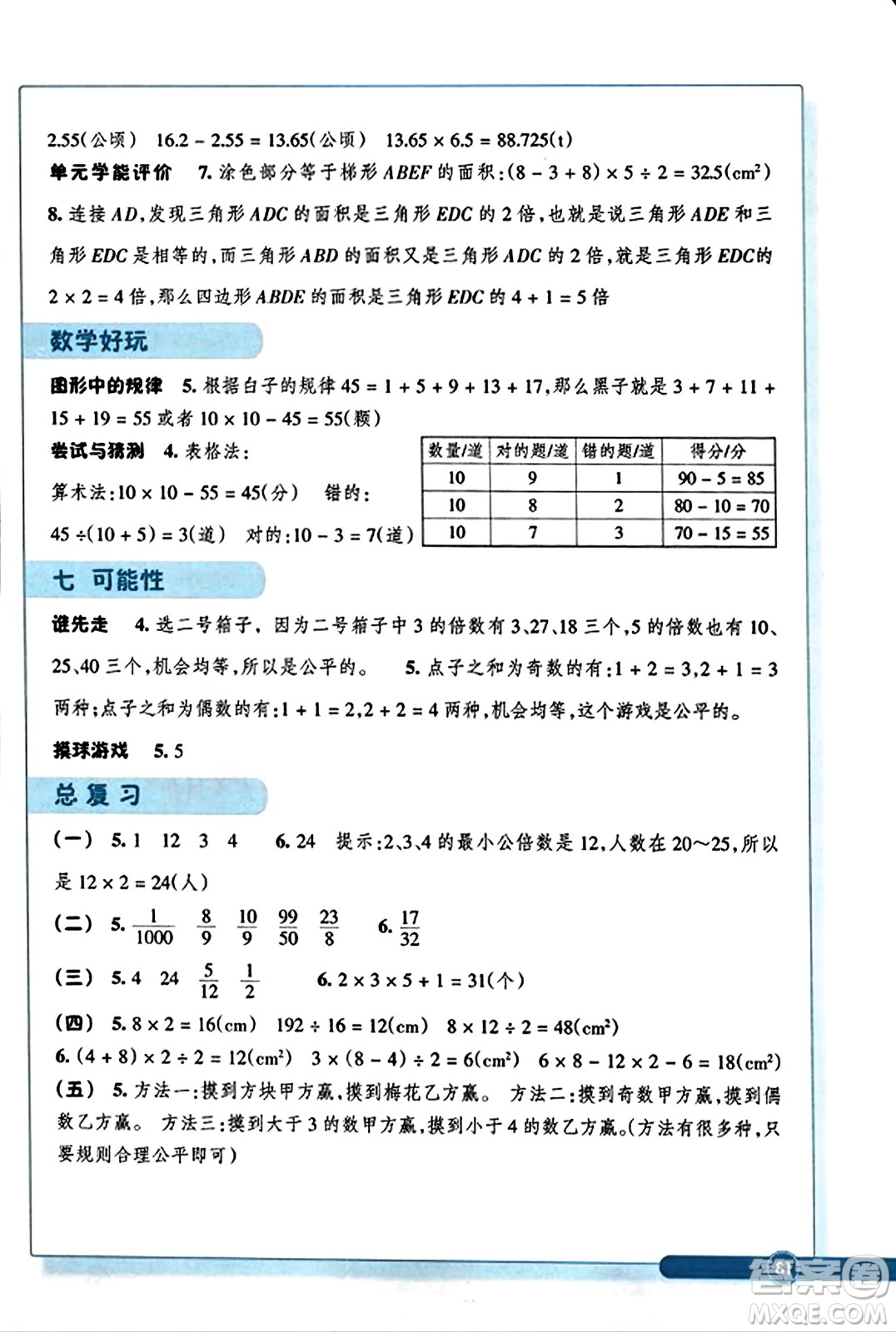 浙江教育出版社2023年秋學(xué)能評價五年級數(shù)學(xué)上冊北師大版答案
