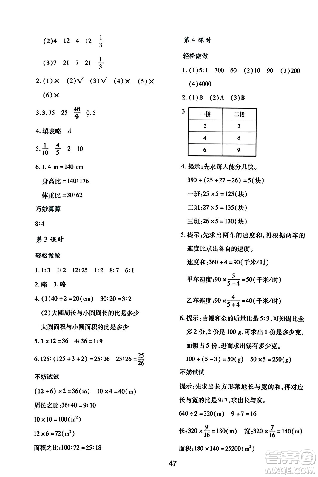 陜西人民教育出版社2023年秋學(xué)習(xí)與評(píng)價(jià)六年級(jí)數(shù)學(xué)上冊(cè)北師大版答案