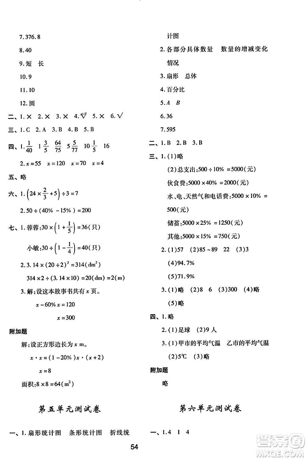 陜西人民教育出版社2023年秋學(xué)習(xí)與評(píng)價(jià)六年級(jí)數(shù)學(xué)上冊(cè)北師大版答案