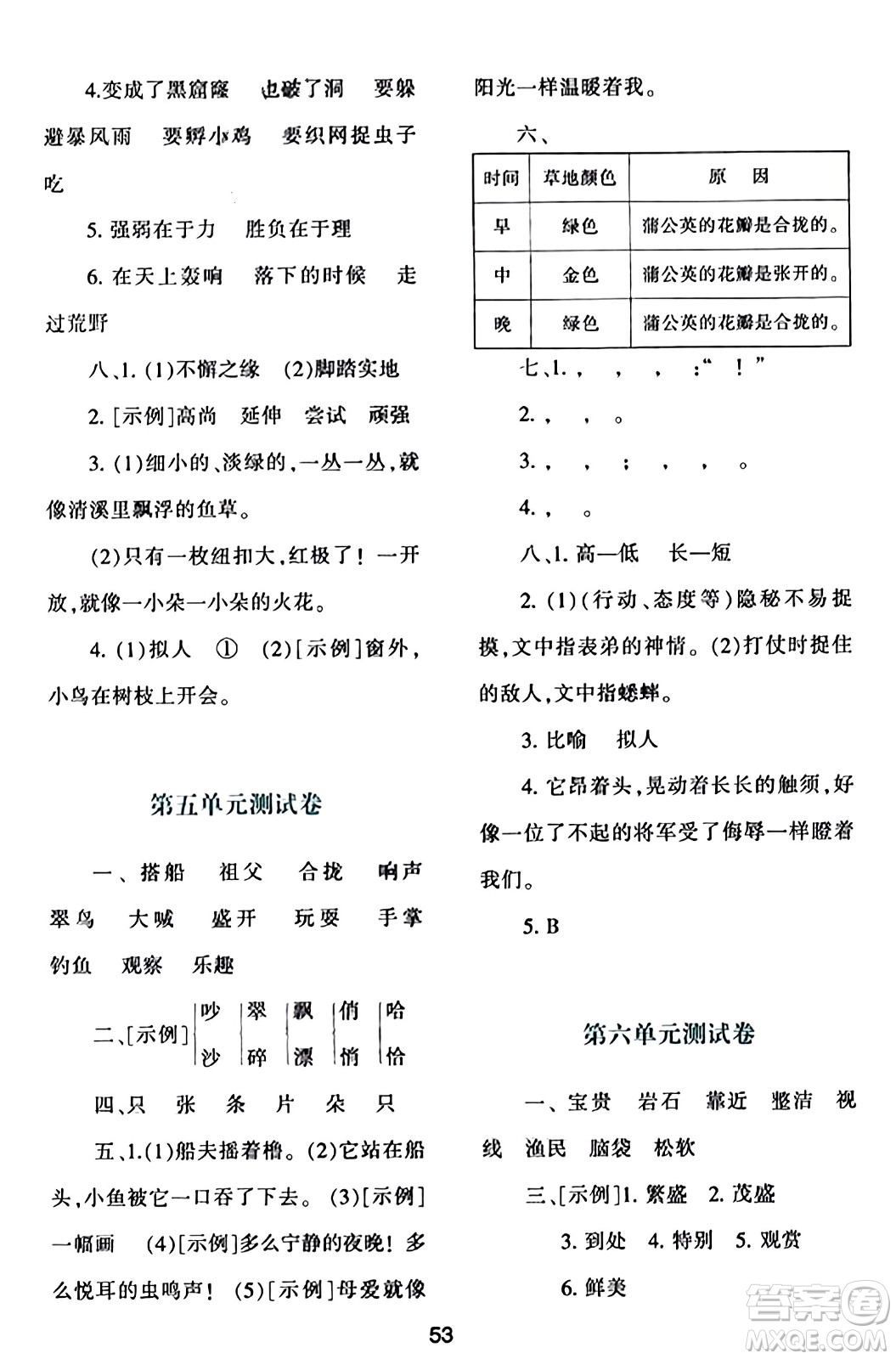 陜西人民教育出版社2023年秋學(xué)習(xí)與評價(jià)三年級語文上冊通用版答案