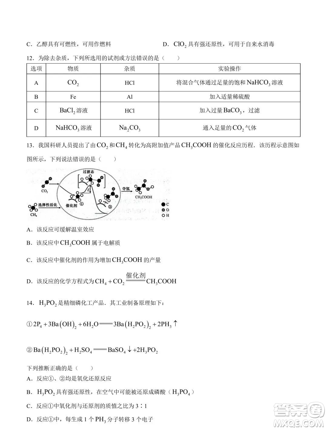 新高中創(chuàng)新聯(lián)盟TOP二十名校2023-2024學年高一上學期11月調(diào)研化學試題答案