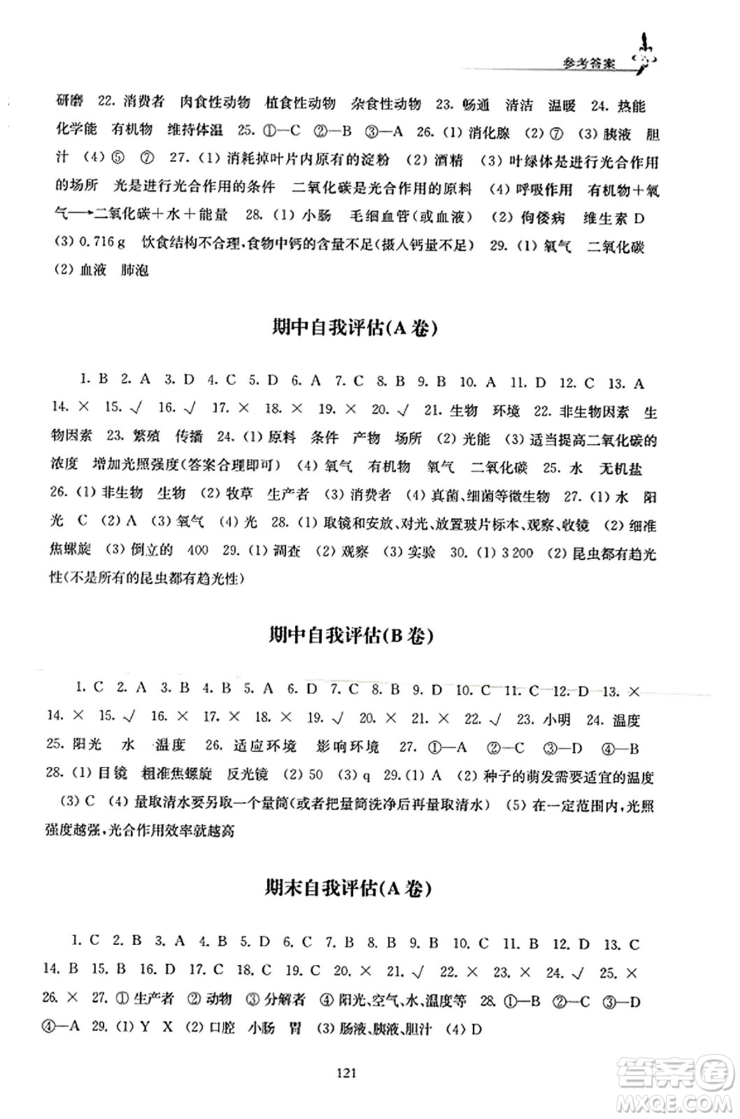 江蘇鳳凰教育出版社2023年秋學(xué)習(xí)與評(píng)價(jià)七年級(jí)生物上冊(cè)蘇科版答案