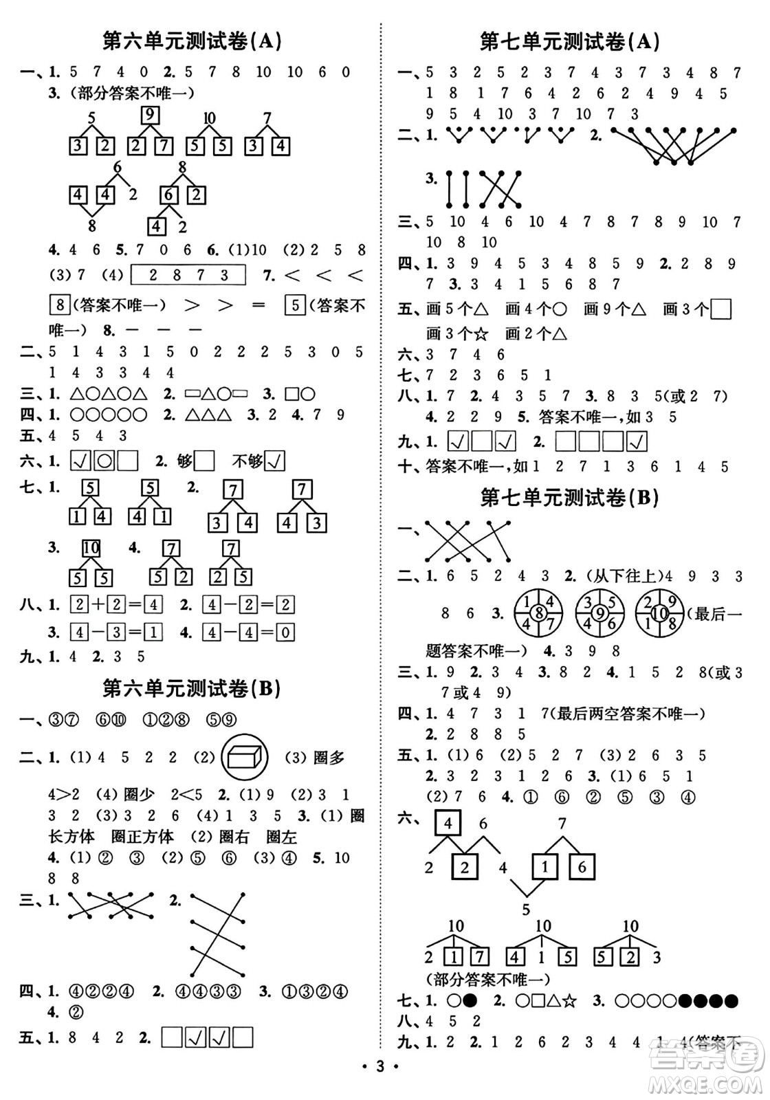 東南大學(xué)出版社2023年秋江蘇密卷一年級數(shù)學(xué)上冊江蘇版答案