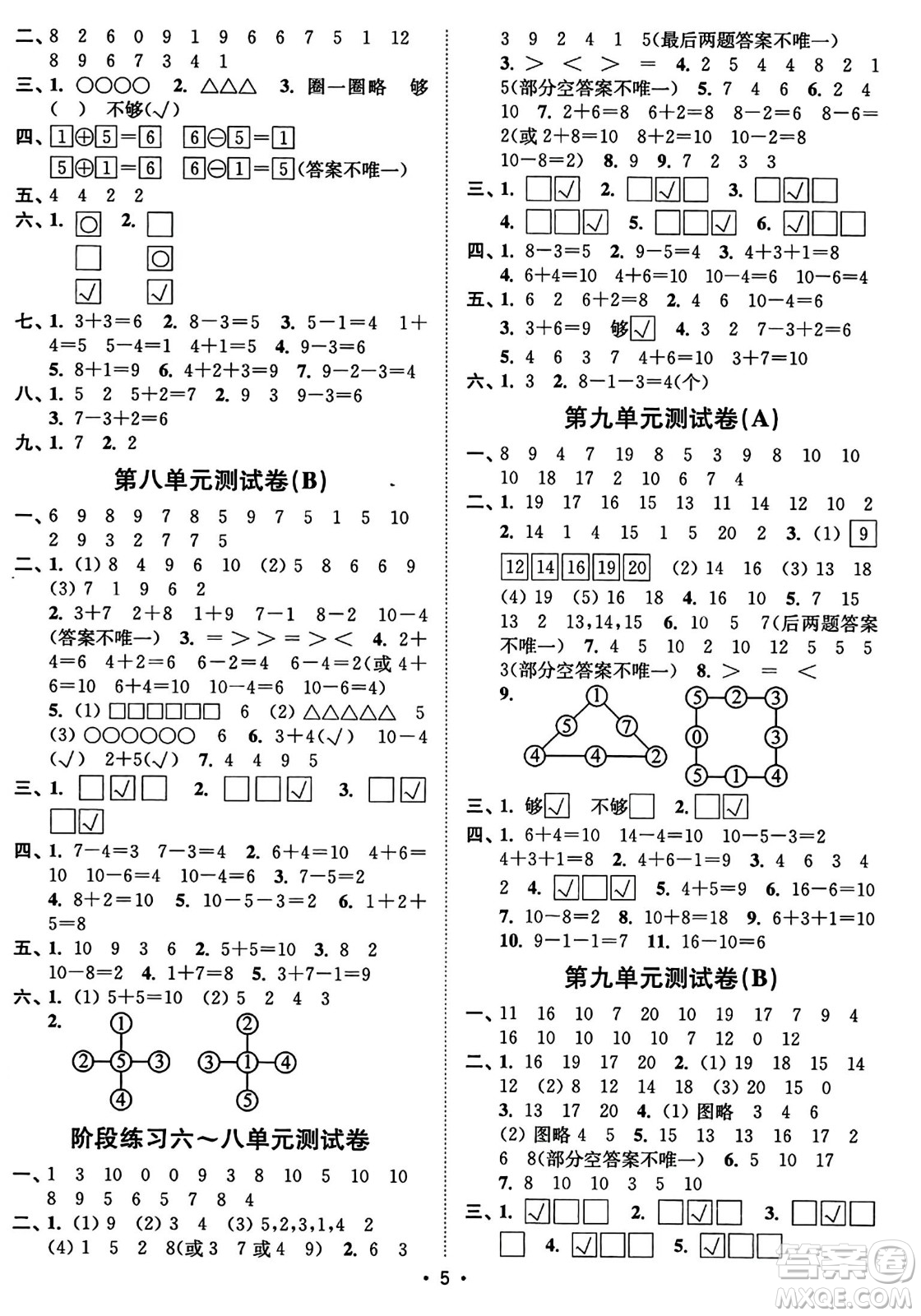 東南大學(xué)出版社2023年秋江蘇密卷一年級數(shù)學(xué)上冊江蘇版答案