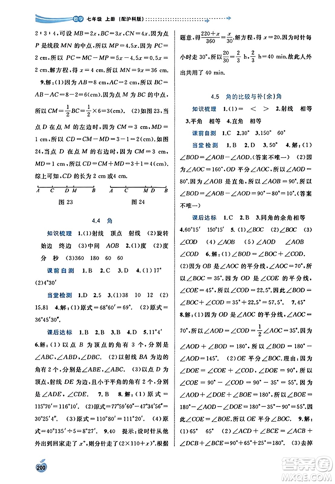 廣西教育出版社2023年秋新課程學習與測評同步學習七年級數(shù)學上冊滬科版答案