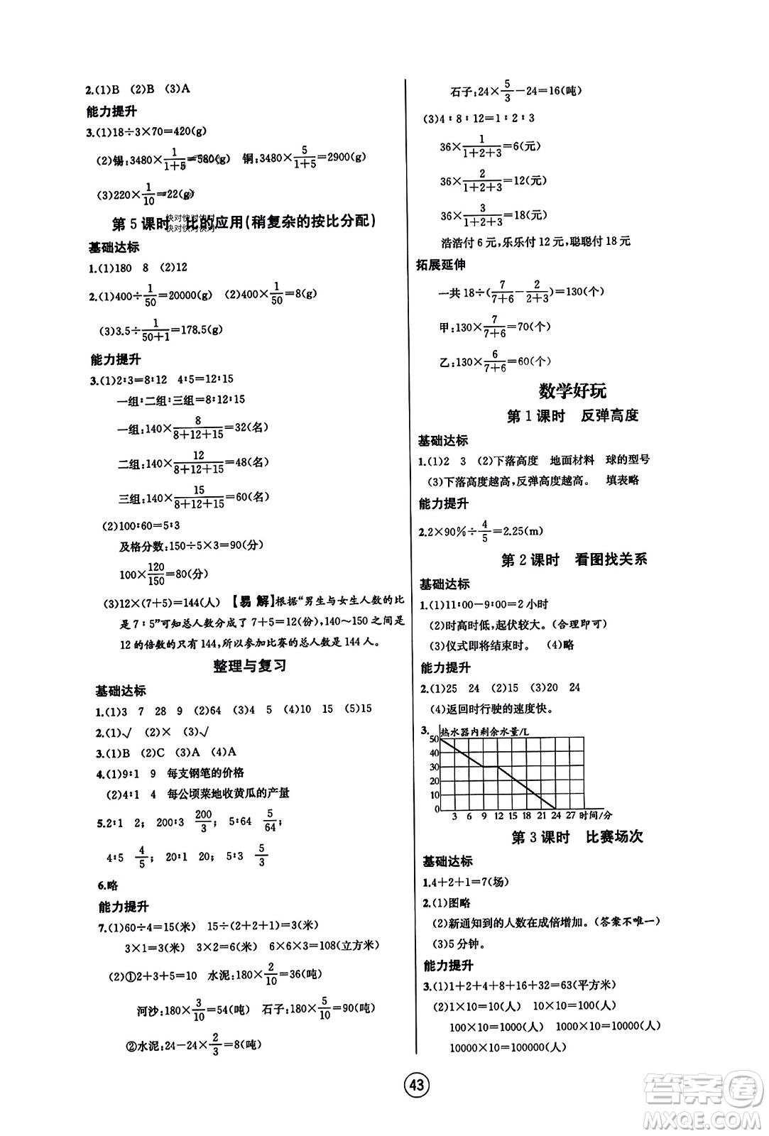 北方婦女兒童出版社2023年秋培優(yōu)課堂隨堂練習(xí)冊(cè)六年級(jí)數(shù)學(xué)上冊(cè)北師大版答案