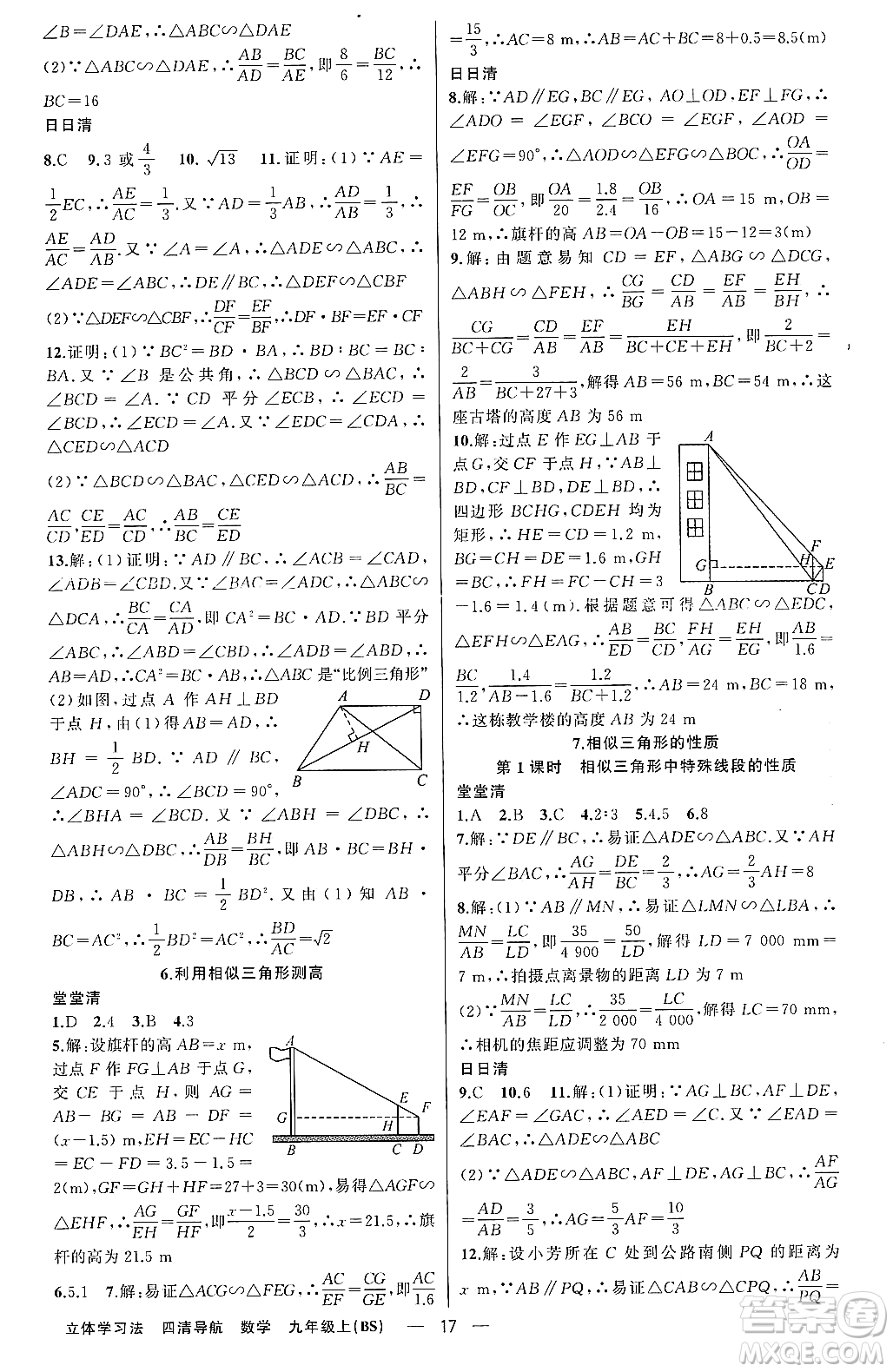 新疆青少年出版社2023年秋四清導(dǎo)航九年級數(shù)學(xué)上冊北師大版遼寧專班答案
