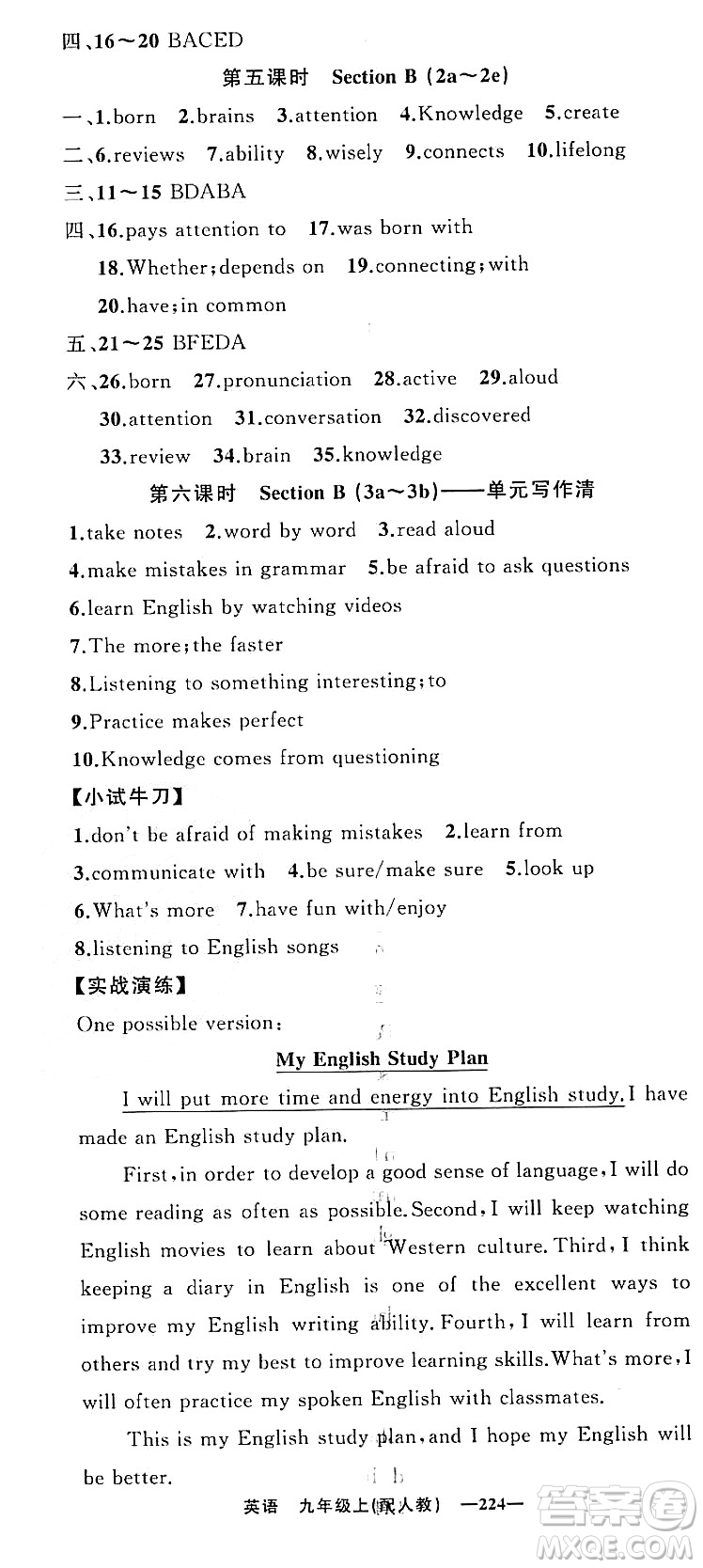 新疆青少年出版社2023年秋四清導航九年級英語上冊人教版答案