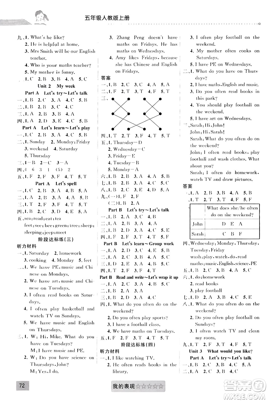 新疆文化出版社2023年秋聚焦課堂課課練五年級英語上冊人教PEP版答案