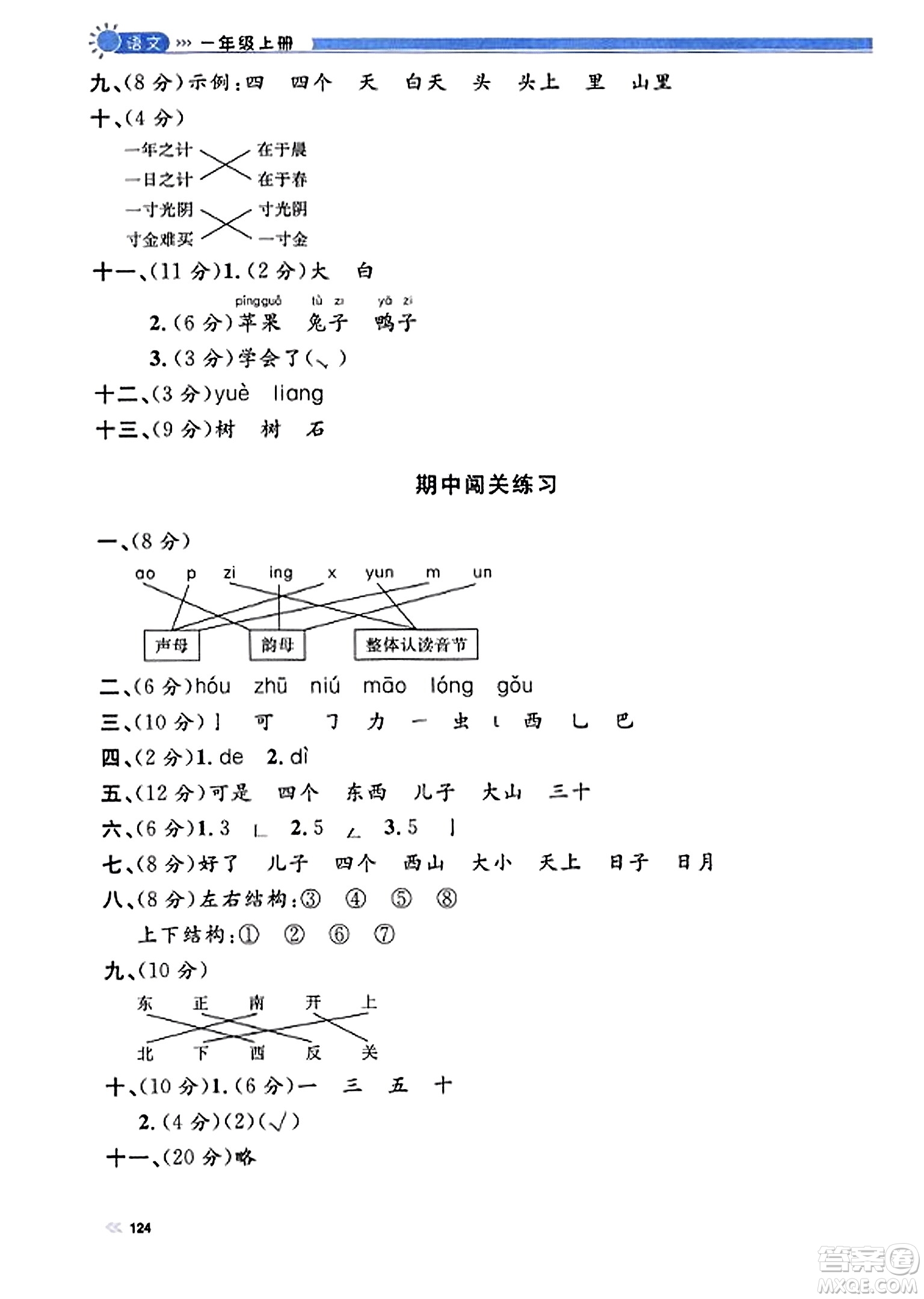 天津人民出版社2023年秋上海作業(yè)一年級(jí)語文上冊(cè)上海專版答案