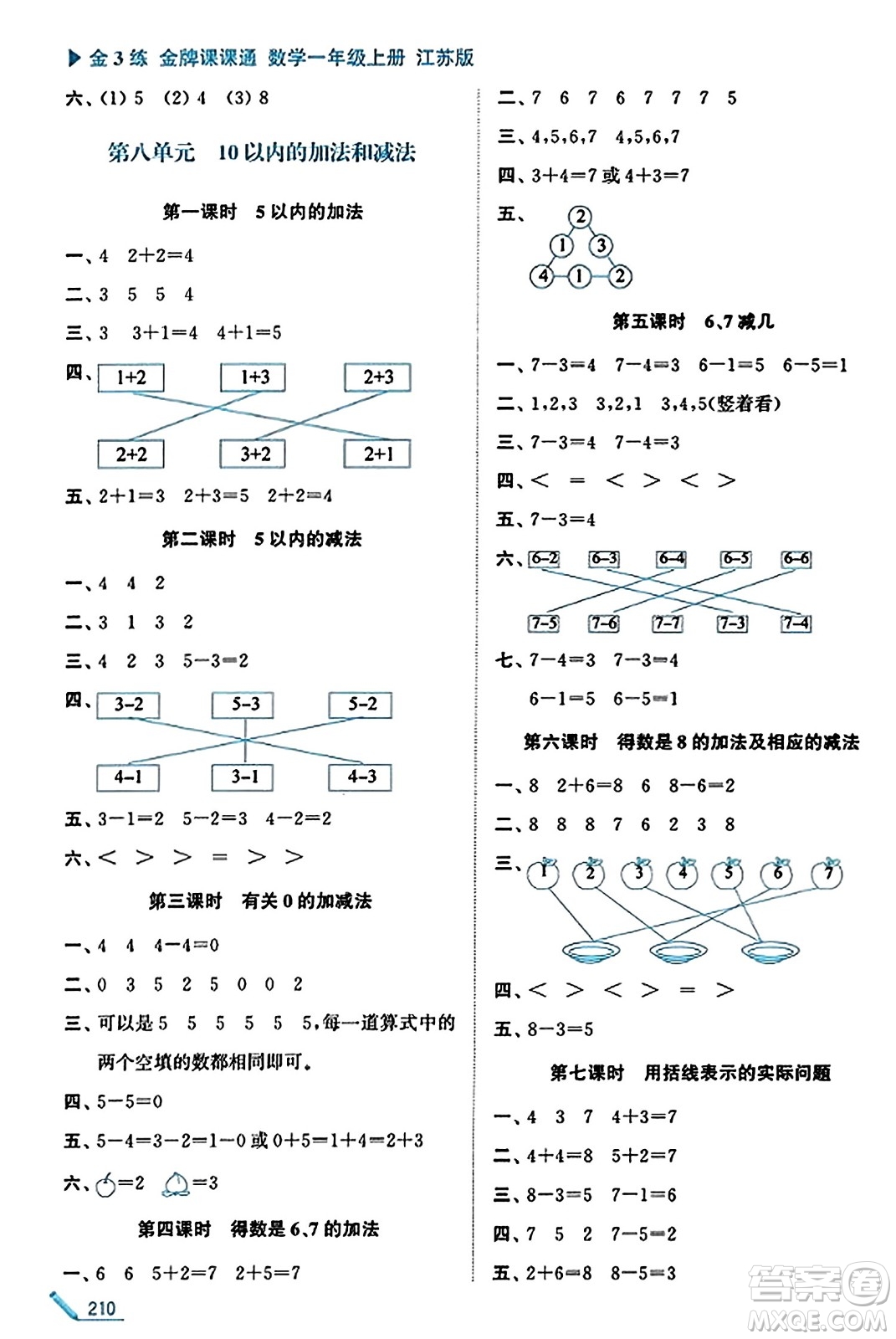 東南大學(xué)出版社2023年秋金3練金牌課課通一年級(jí)數(shù)學(xué)上冊(cè)江蘇版答案