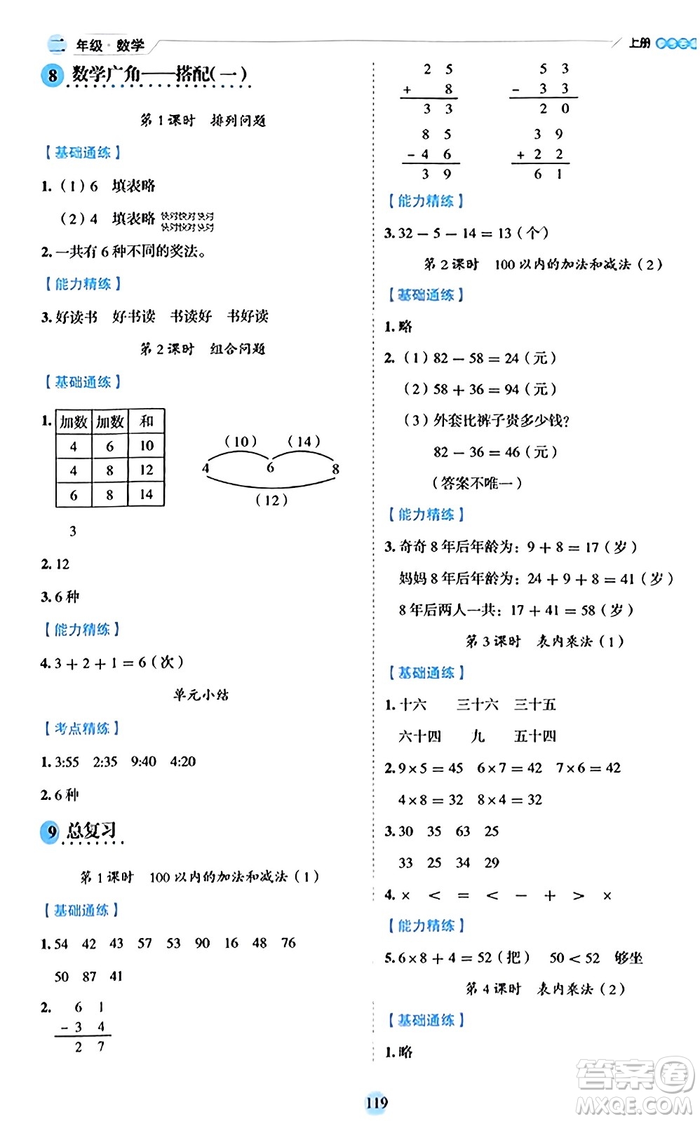 延邊人民出版社2023年秋優(yōu)秀生作業(yè)本二年級數(shù)學上冊人教版答案