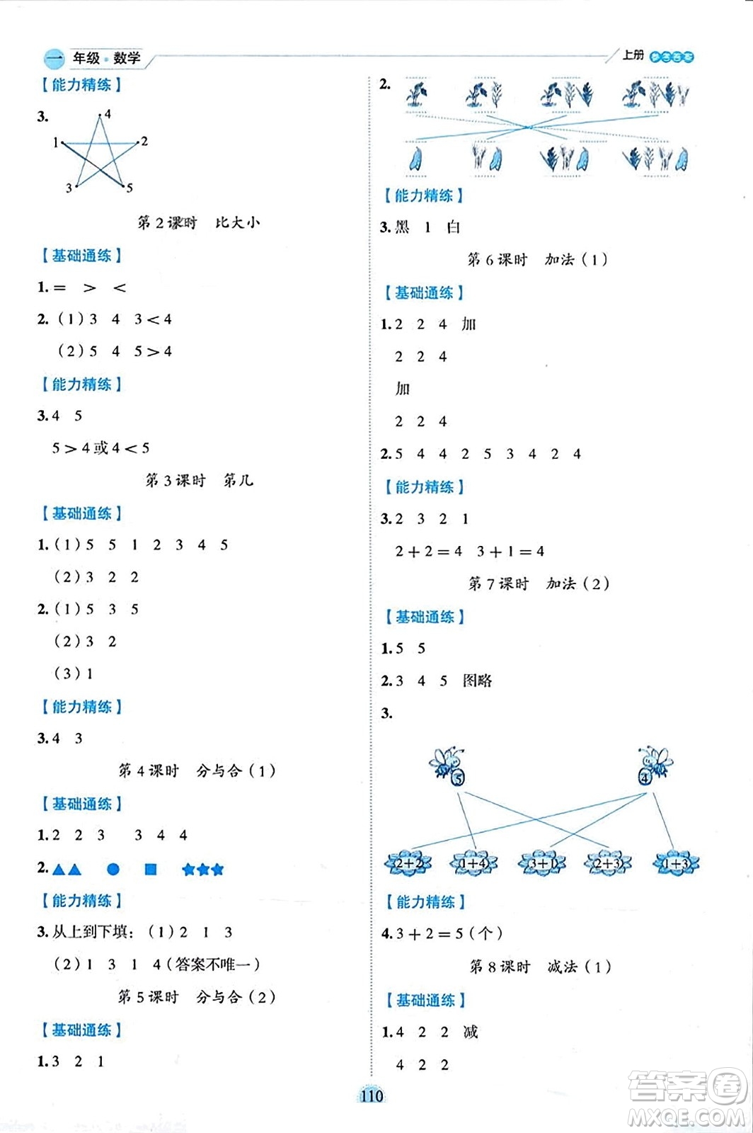 延邊人民出版社2023年秋優(yōu)秀生作業(yè)本一年級數(shù)學(xué)上冊人教版答案