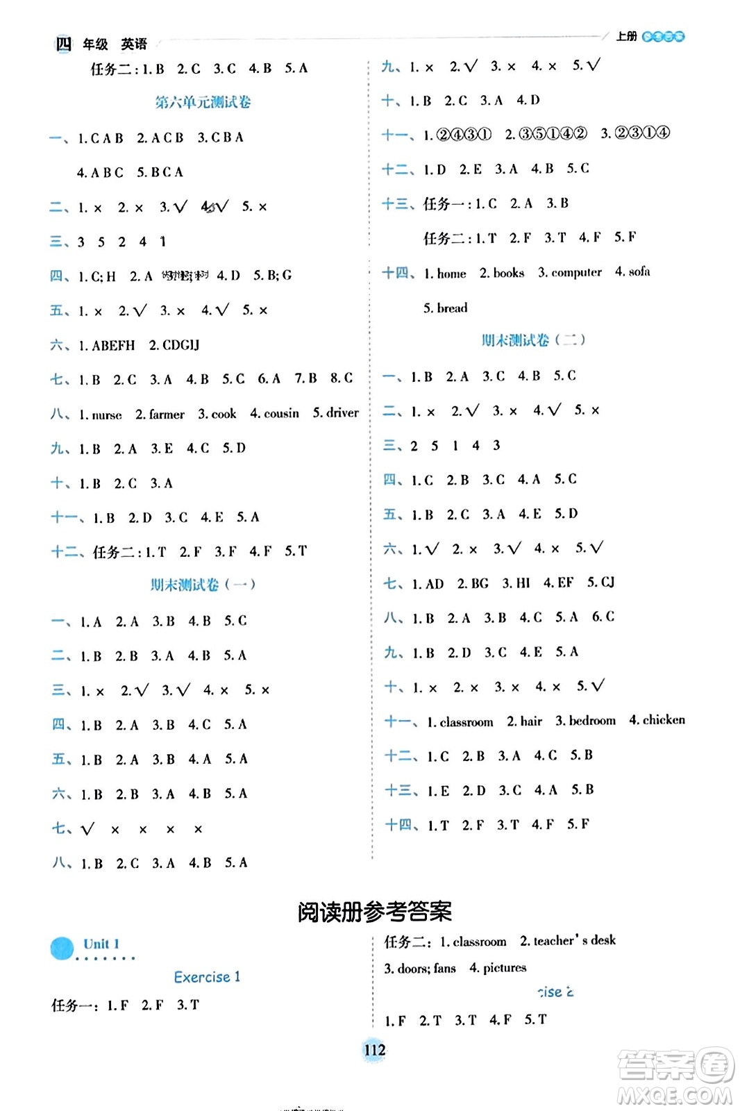 延邊人民出版社2023年秋優(yōu)秀生作業(yè)本四年級(jí)英語(yǔ)上冊(cè)人教PEP版答案