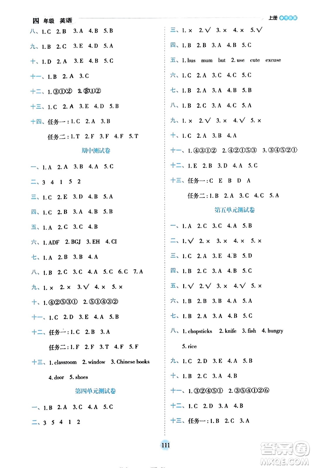延邊人民出版社2023年秋優(yōu)秀生作業(yè)本四年級(jí)英語(yǔ)上冊(cè)人教PEP版答案