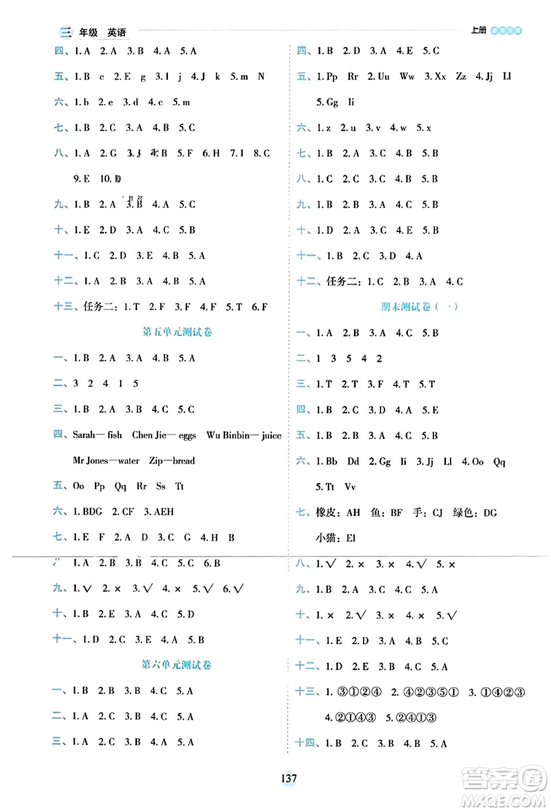 延邊人民出版社2023年秋優(yōu)秀生作業(yè)本三年級(jí)英語上冊(cè)人教PEP版答案