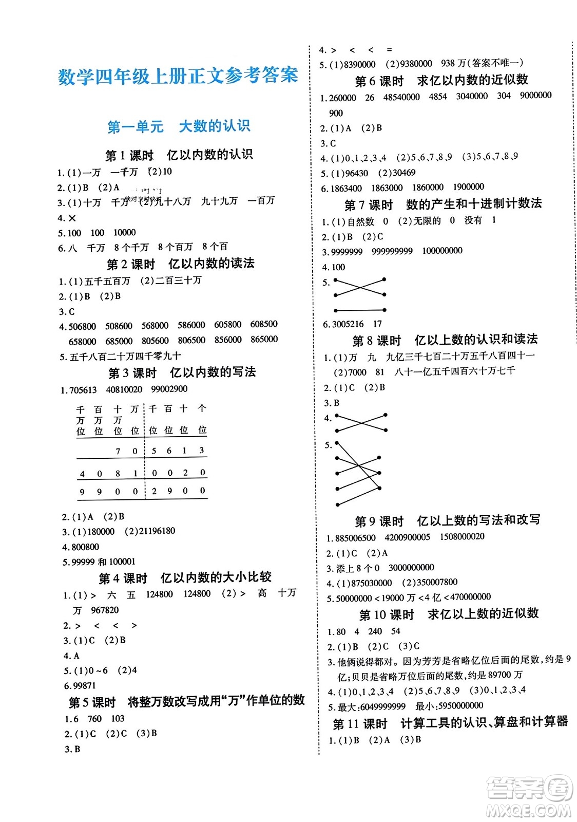 陽光出版社2023年秋自主課堂四年級數(shù)學上冊人教版答案