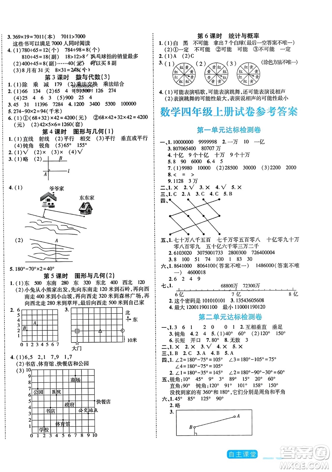 陽光出版社2023年秋自主課堂四年級數(shù)學上冊北師大版答案