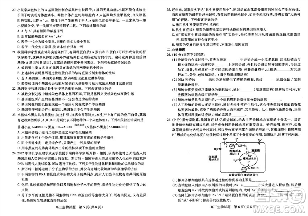運城市2023-2024學(xué)年高三第一學(xué)期期中調(diào)研測試生物試題答案