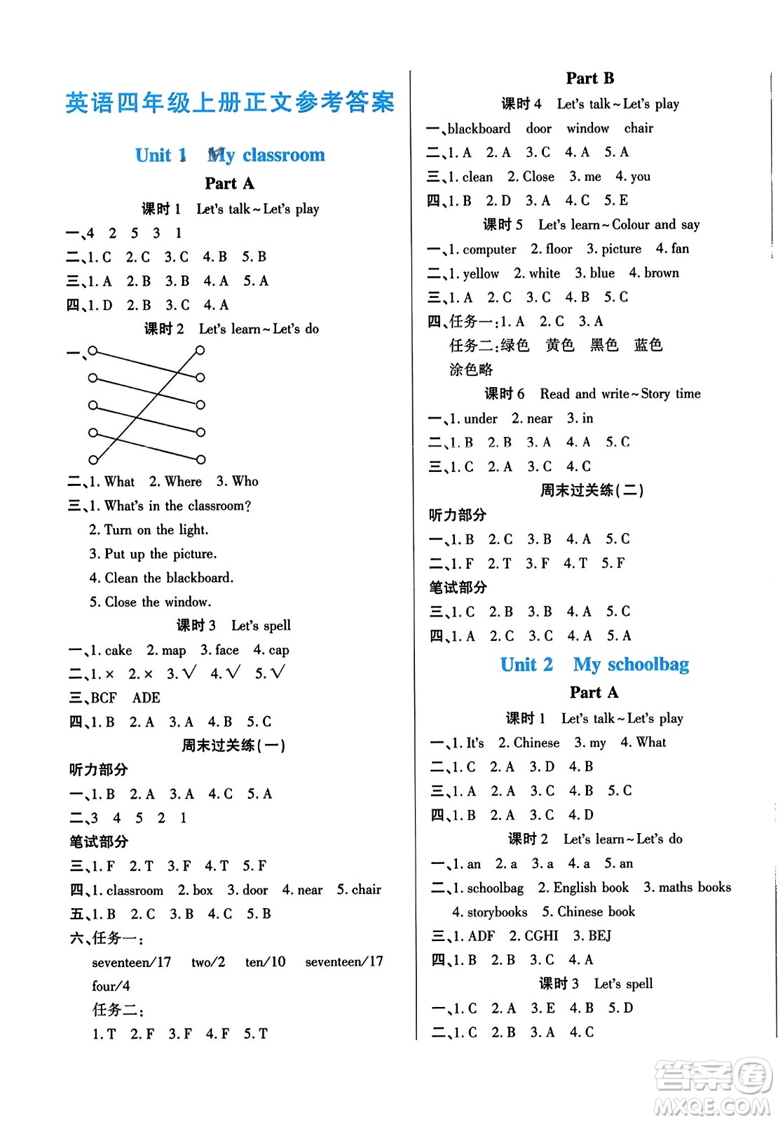 陽(yáng)光出版社2023年秋自主課堂四年級(jí)英語(yǔ)上冊(cè)人教PEP版答案
