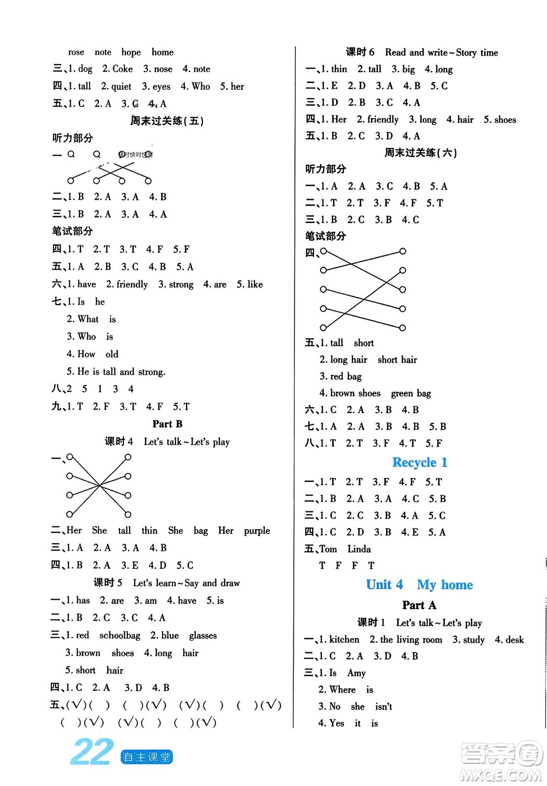 陽(yáng)光出版社2023年秋自主課堂四年級(jí)英語(yǔ)上冊(cè)人教PEP版答案