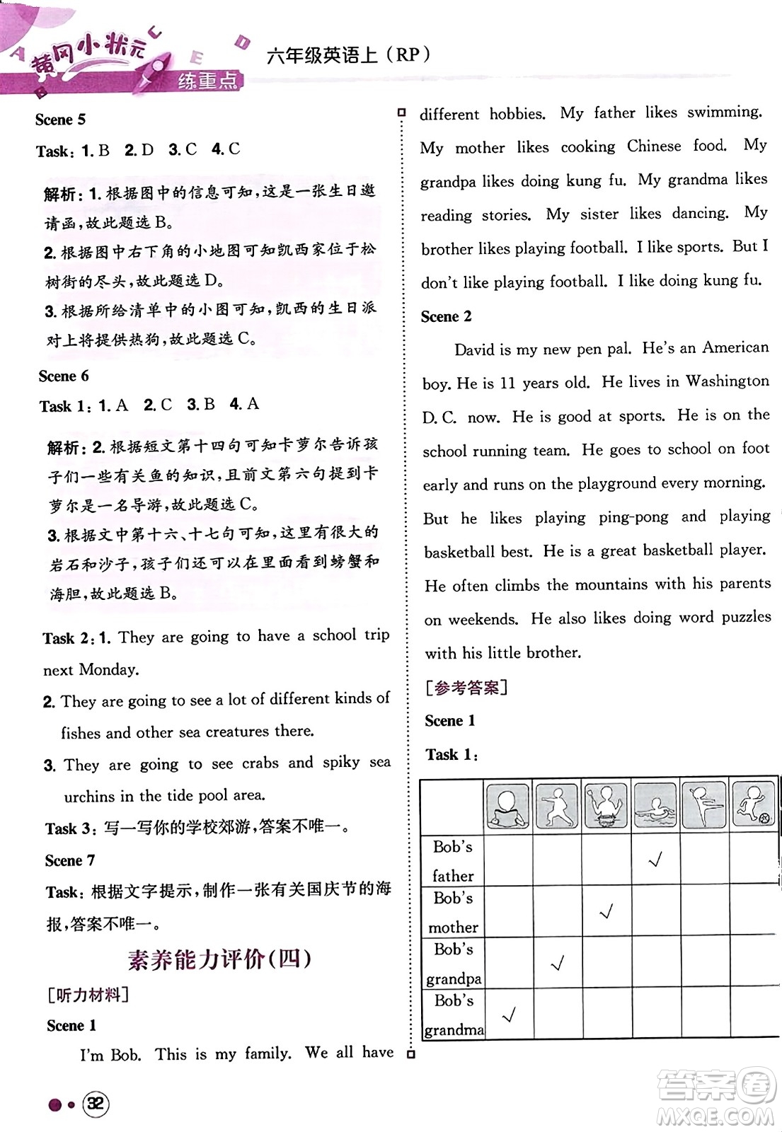 龍門書局2023年秋黃岡小狀元練重點培優(yōu)同步作業(yè)六年級英語上冊人教PEP版答案