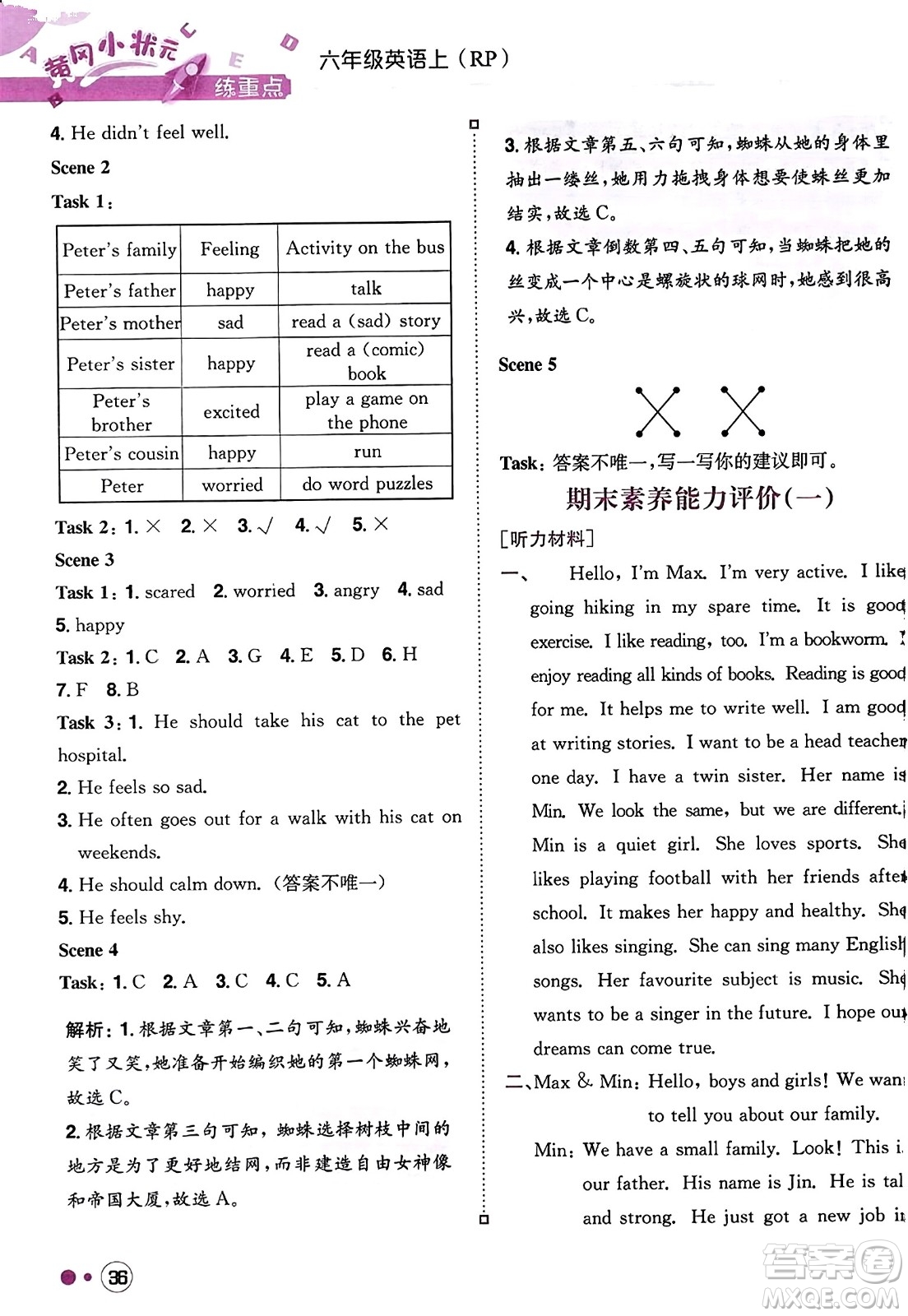 龍門書局2023年秋黃岡小狀元練重點培優(yōu)同步作業(yè)六年級英語上冊人教PEP版答案