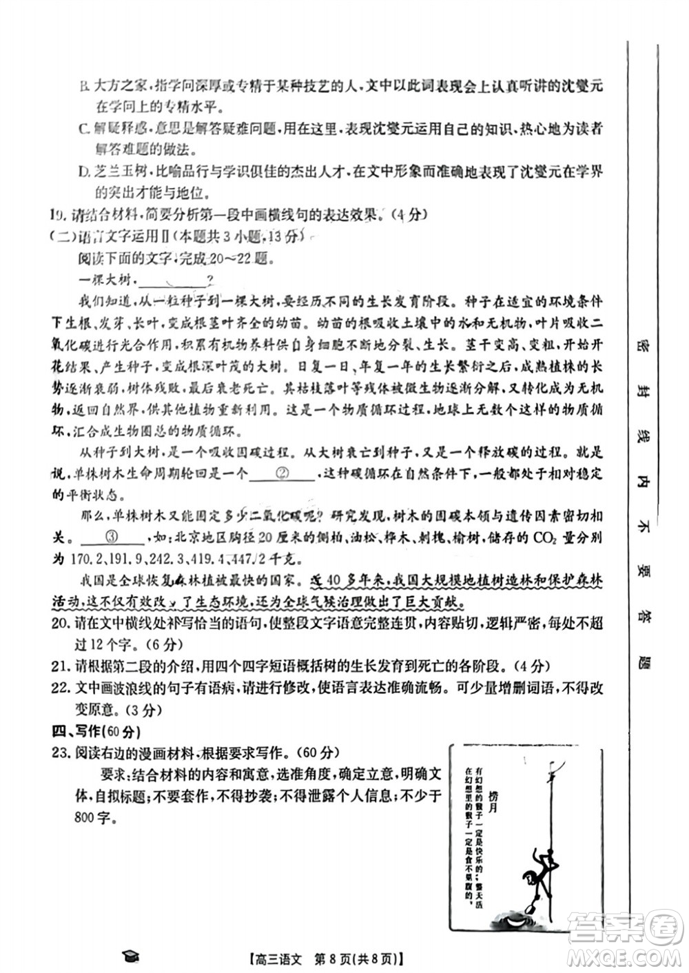 2024屆金太陽高三上學(xué)期11月聯(lián)考語文24-138C試題答案
