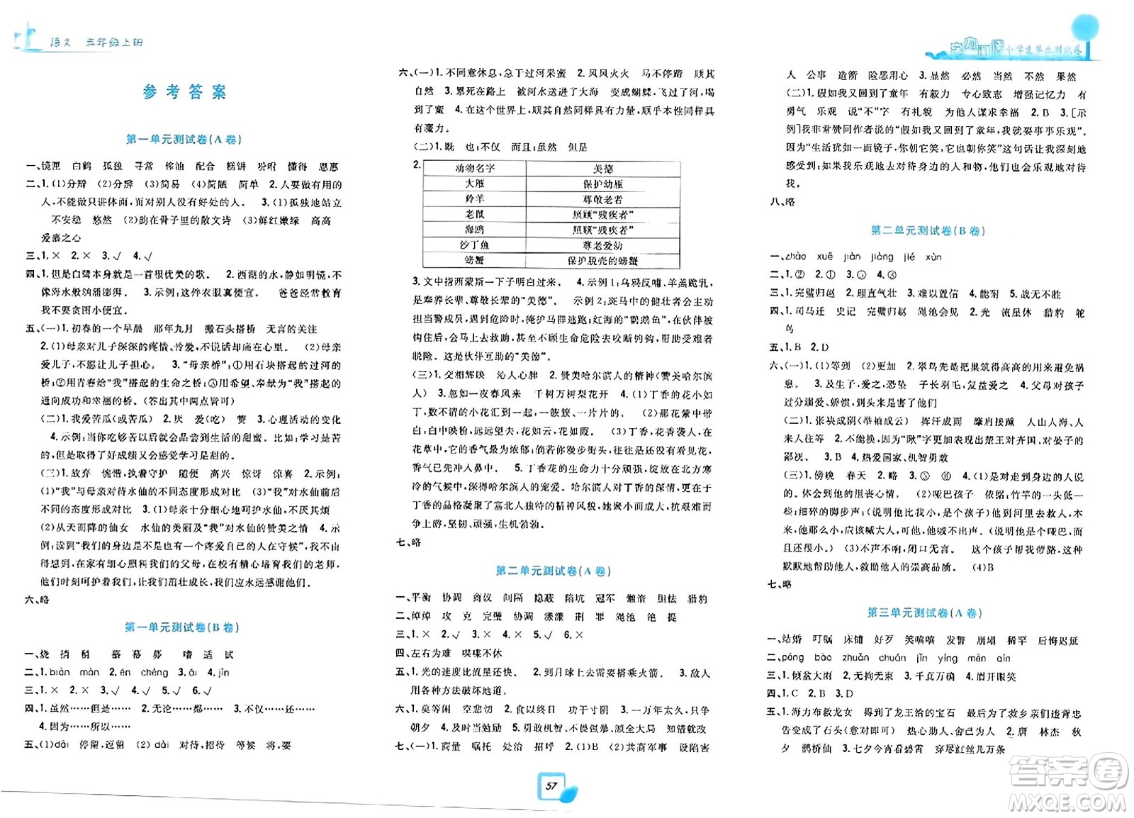 浙江工商大學出版社2023年秋學力測評小學生單元測試卷五年級語文上冊人教版答案