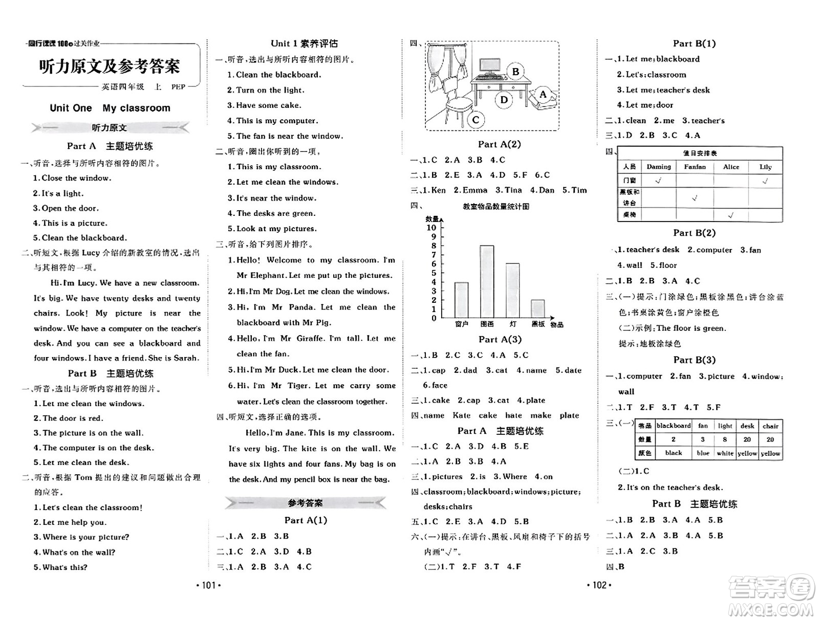 新疆青少年出版社2023年秋同行課課100分過關作業(yè)四年級英語上冊人教PEP版答案