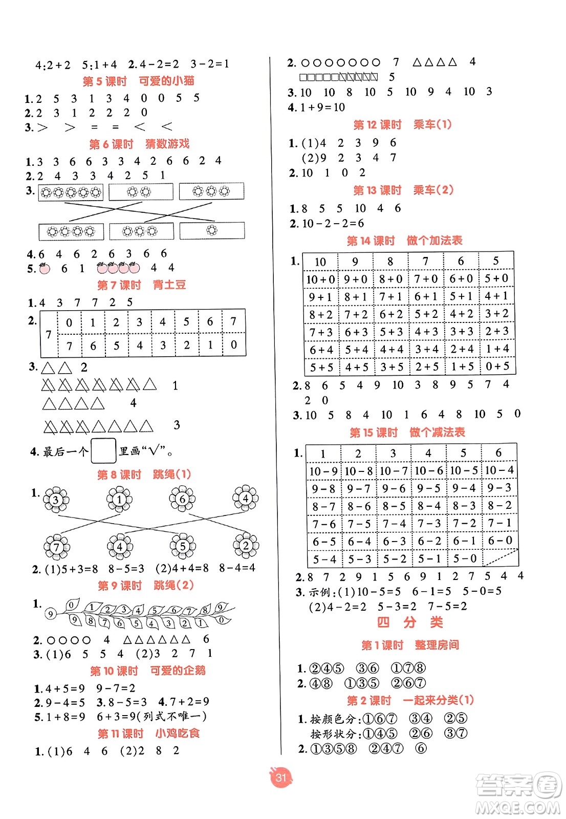 新疆青少年出版社2023年秋同行課課100分過關(guān)作業(yè)一年級數(shù)學(xué)上冊北師大版答案