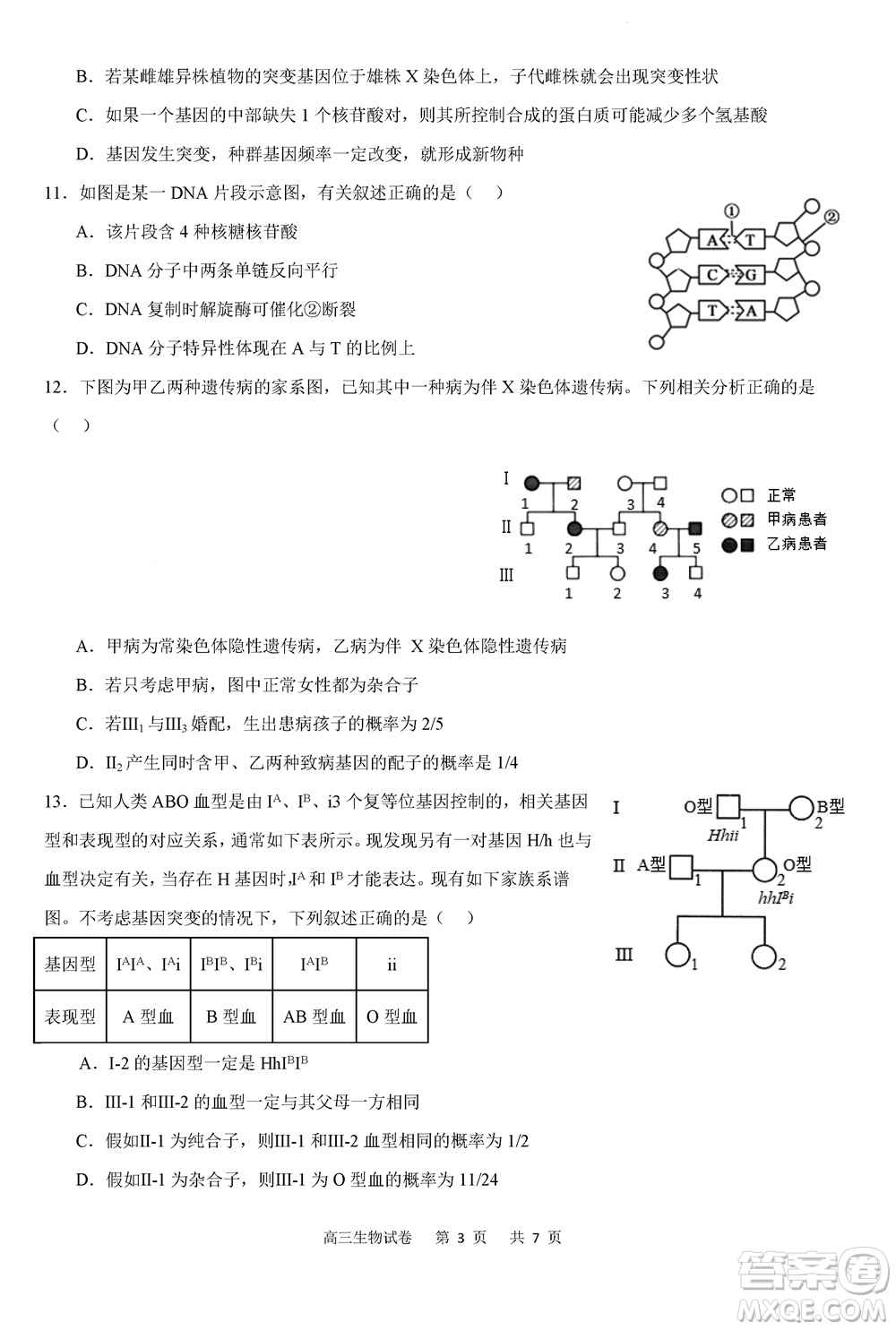 重慶市縉云教育聯(lián)盟2023-2024學(xué)年高三上學(xué)期11月質(zhì)量檢測(cè)生物答案
