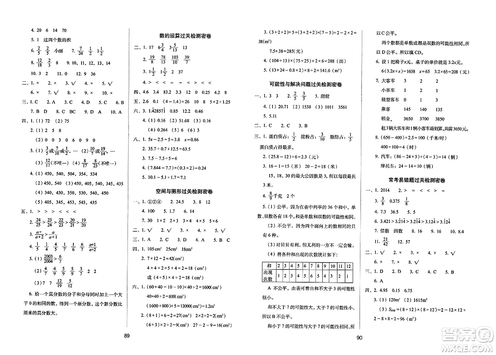 長春出版社2023年秋期末沖刺100分完全試卷五年級(jí)數(shù)學(xué)上冊(cè)北師大版答案