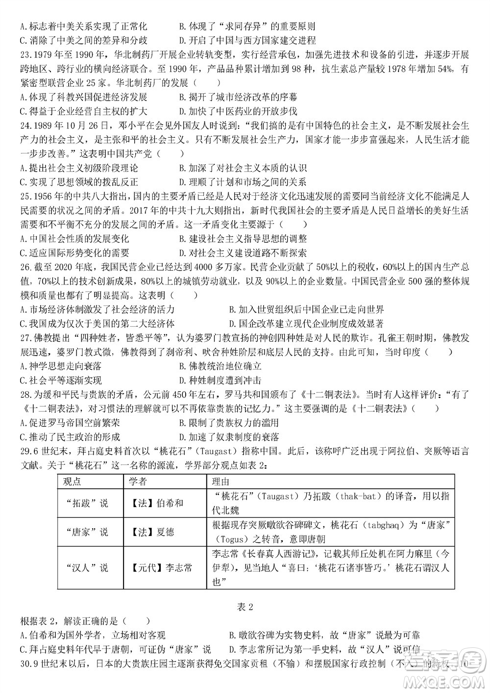 哈爾濱第九中學2024屆高三上學期期中考試歷史試題答案