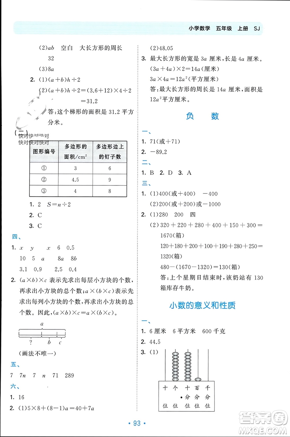 首都師范大學出版社2023年秋53單元歸類復習五年級數(shù)學上冊蘇教版參考答案