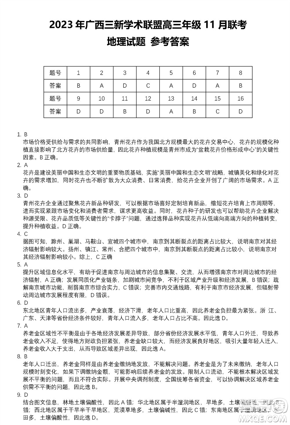 2023年廣西三新學術(shù)聯(lián)盟高三年級11月聯(lián)考地理試題答案