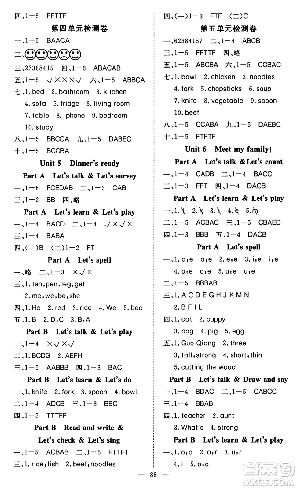 湖北科學(xué)技術(shù)出版社2023年秋高效課堂導(dǎo)學(xué)案四年級(jí)英語上冊(cè)人教版答案