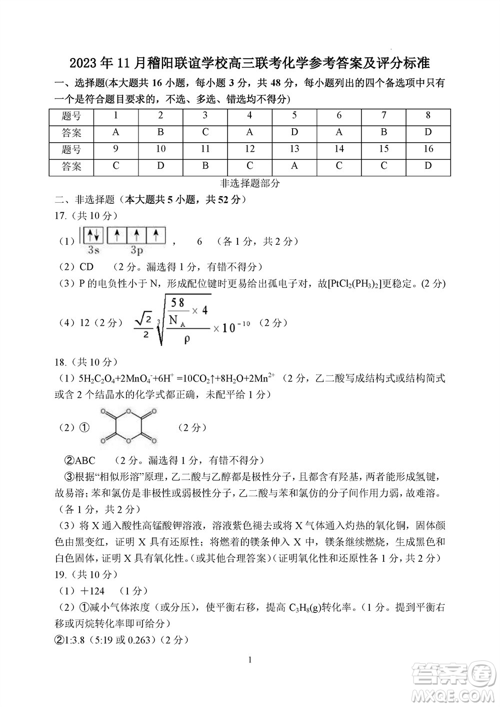 2023年11月浙江稽陽聯(lián)誼學(xué)校高三聯(lián)考化學(xué)參考答案