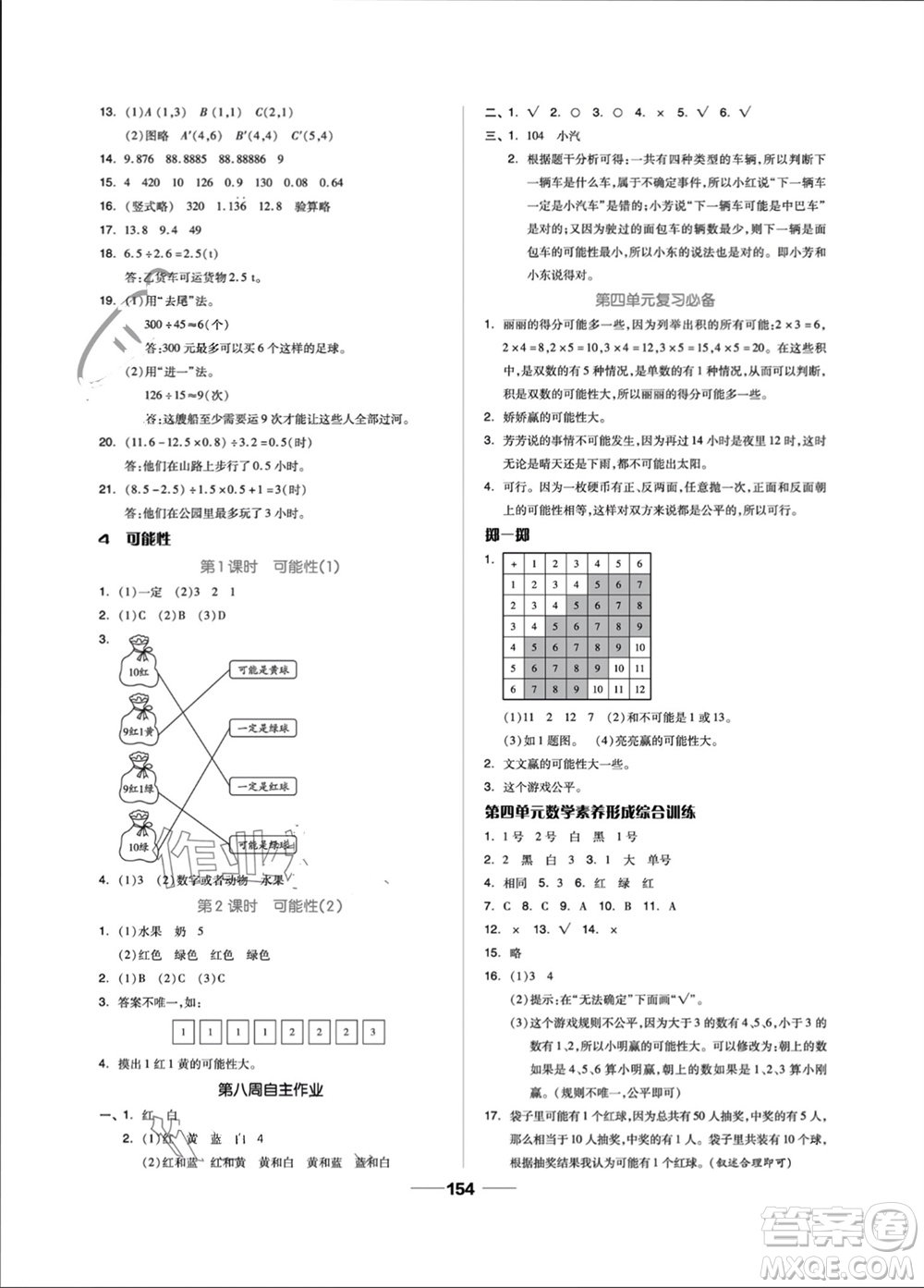 山東科學(xué)技術(shù)出版社2023年秋新思維伴你學(xué)五年級數(shù)學(xué)上冊人教版參考答案